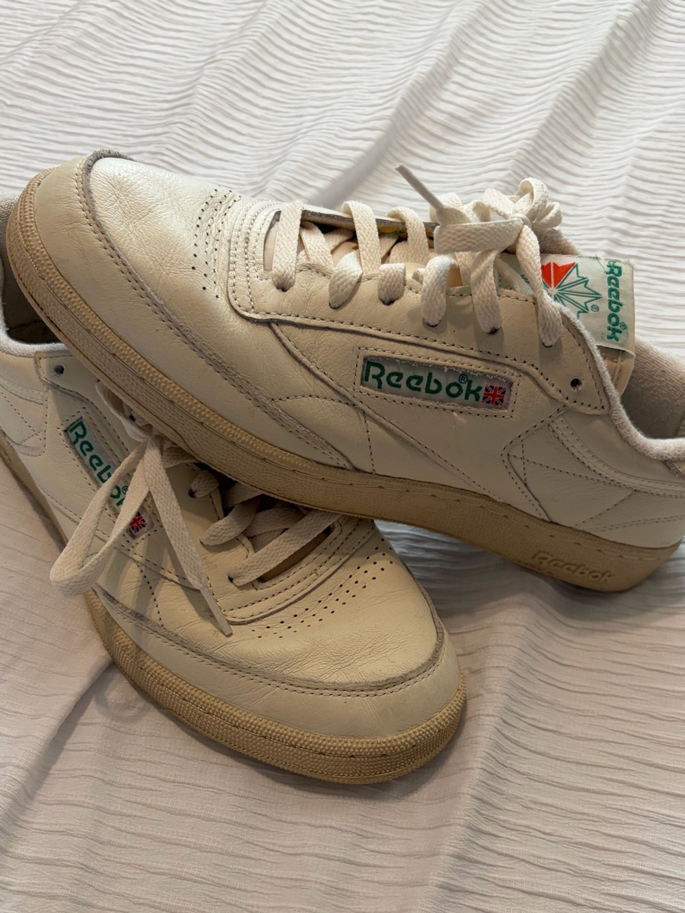 Reebok White Sneakers with Green Logo Accent